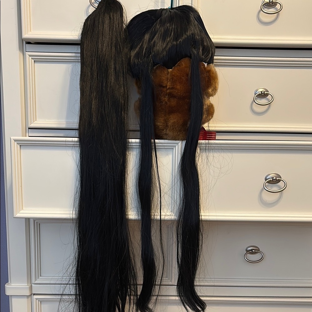 Extra Long Black Clip Ponytail Cosplay Wig Widows Peak Vegeta Samurai 27" length